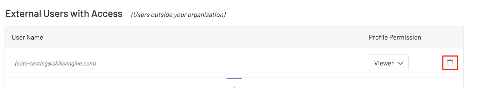 Screenshot of a cursor pointing to a trash icon next to a name to show how to remove someone's access to your profile.
