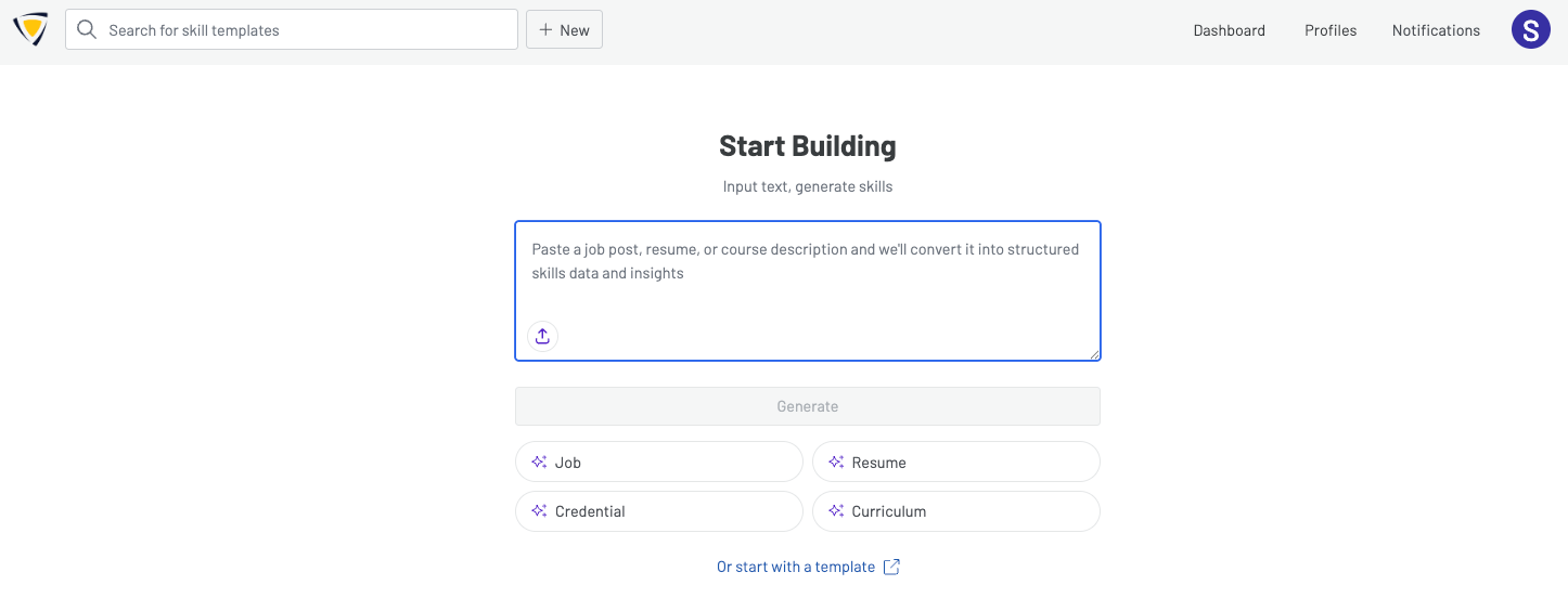Screenshot of the Convert page where you can use the tool to convert any text into skills.