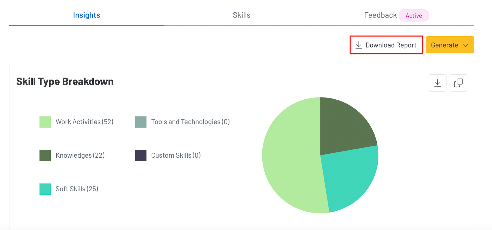 Screenshot with a red box showing where to click to download the insights report