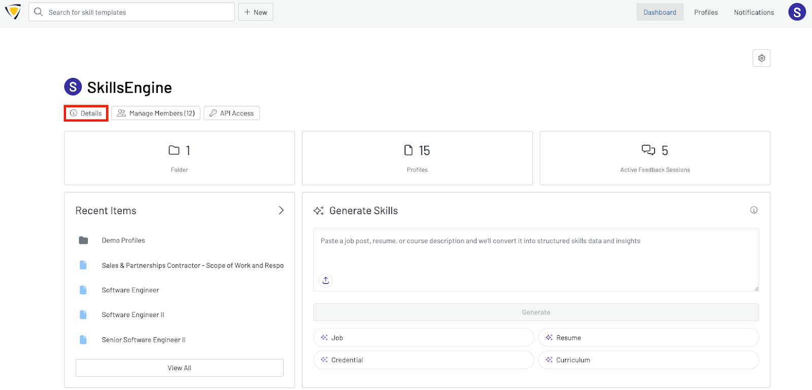 Screenshot of an organization profiles page with a red box around the setting button