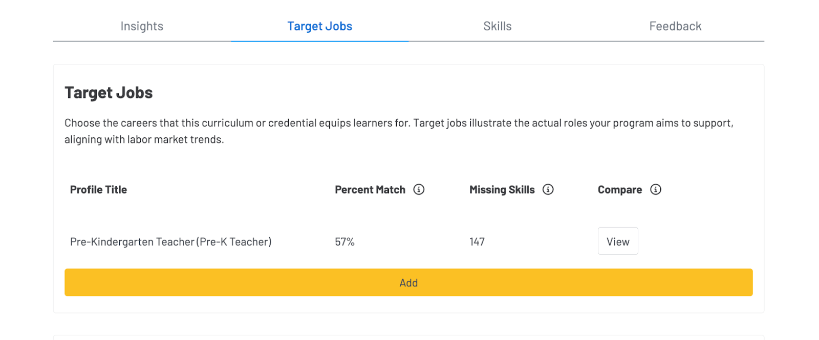 Screenshot of the Target Jobs module
