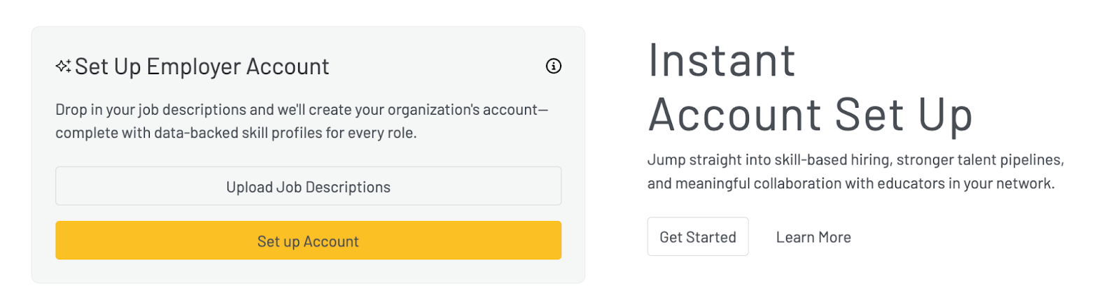 Screenshot of the Employer account sign up module on the landing page.