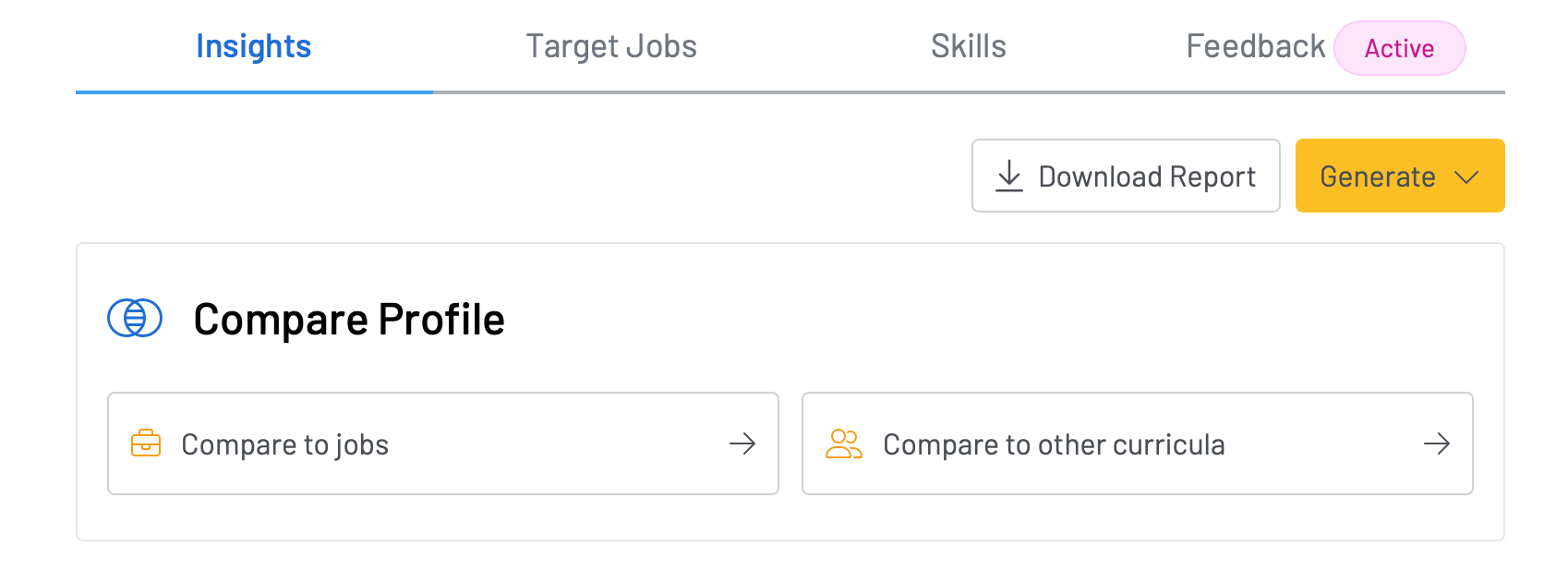 Screenshot of the top of the Insights Tab showcasing the Compare Profile module.