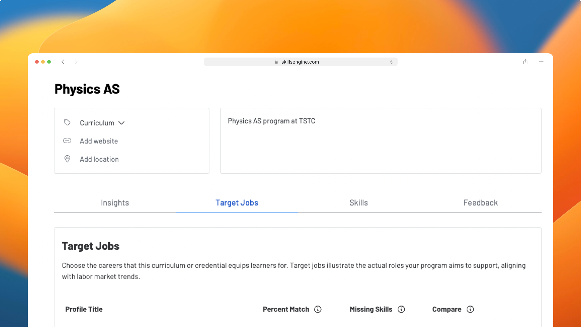 Exploring the Target Jobs Tab